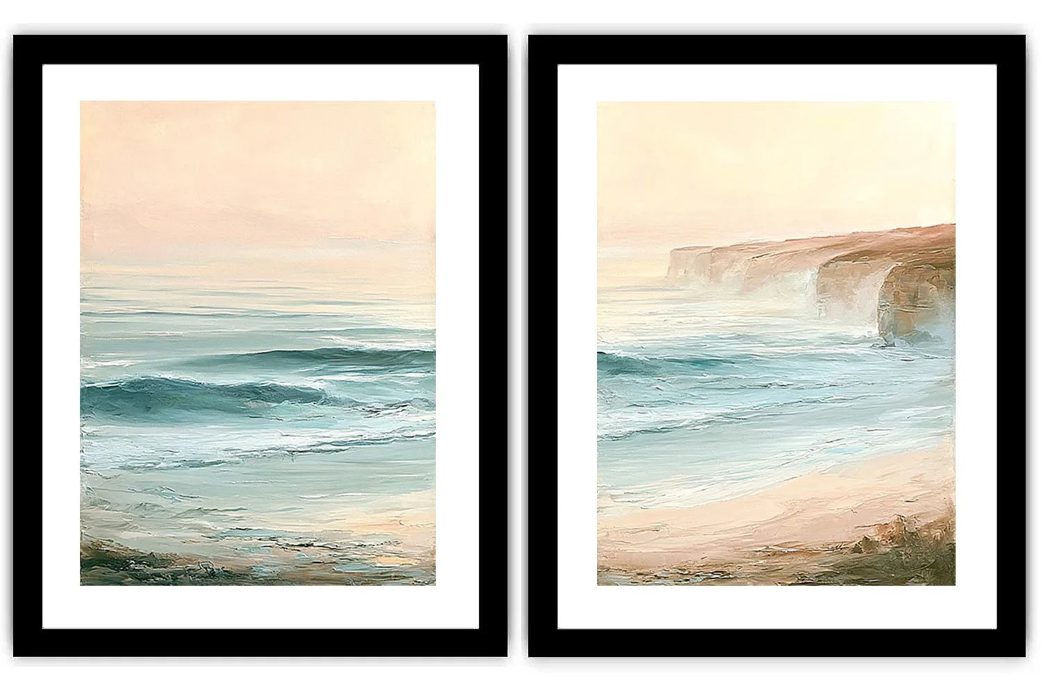 Pastel coastal seascape diptych wall art