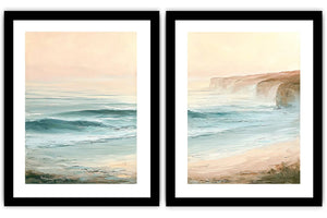Pastel coastal seascape diptych wall art