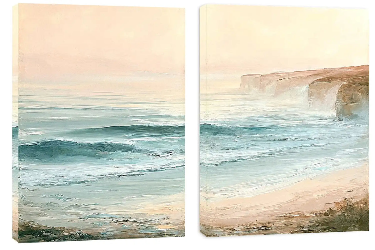 Pastel coastal seascape diptych wall art