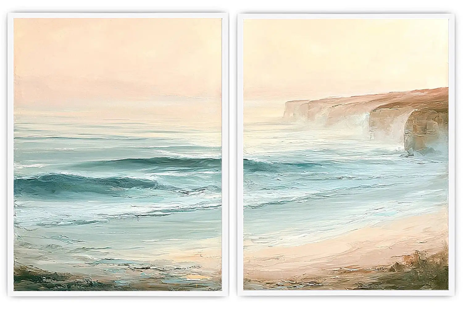 Pastel coastal seascape diptych wall art
