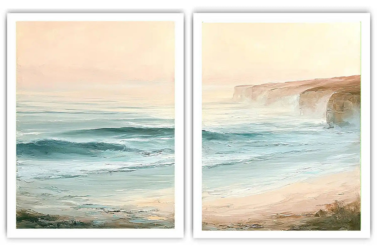 Pastel coastal seascape diptych wall art