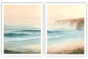 Pastel coastal seascape diptych wall art