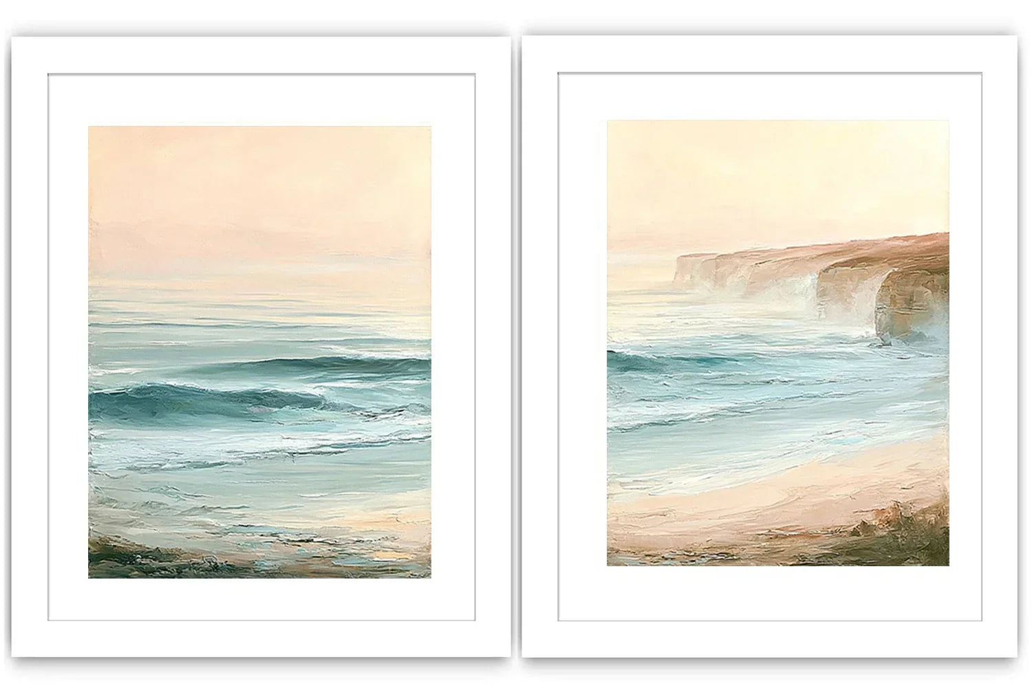 Pastel coastal seascape diptych wall art