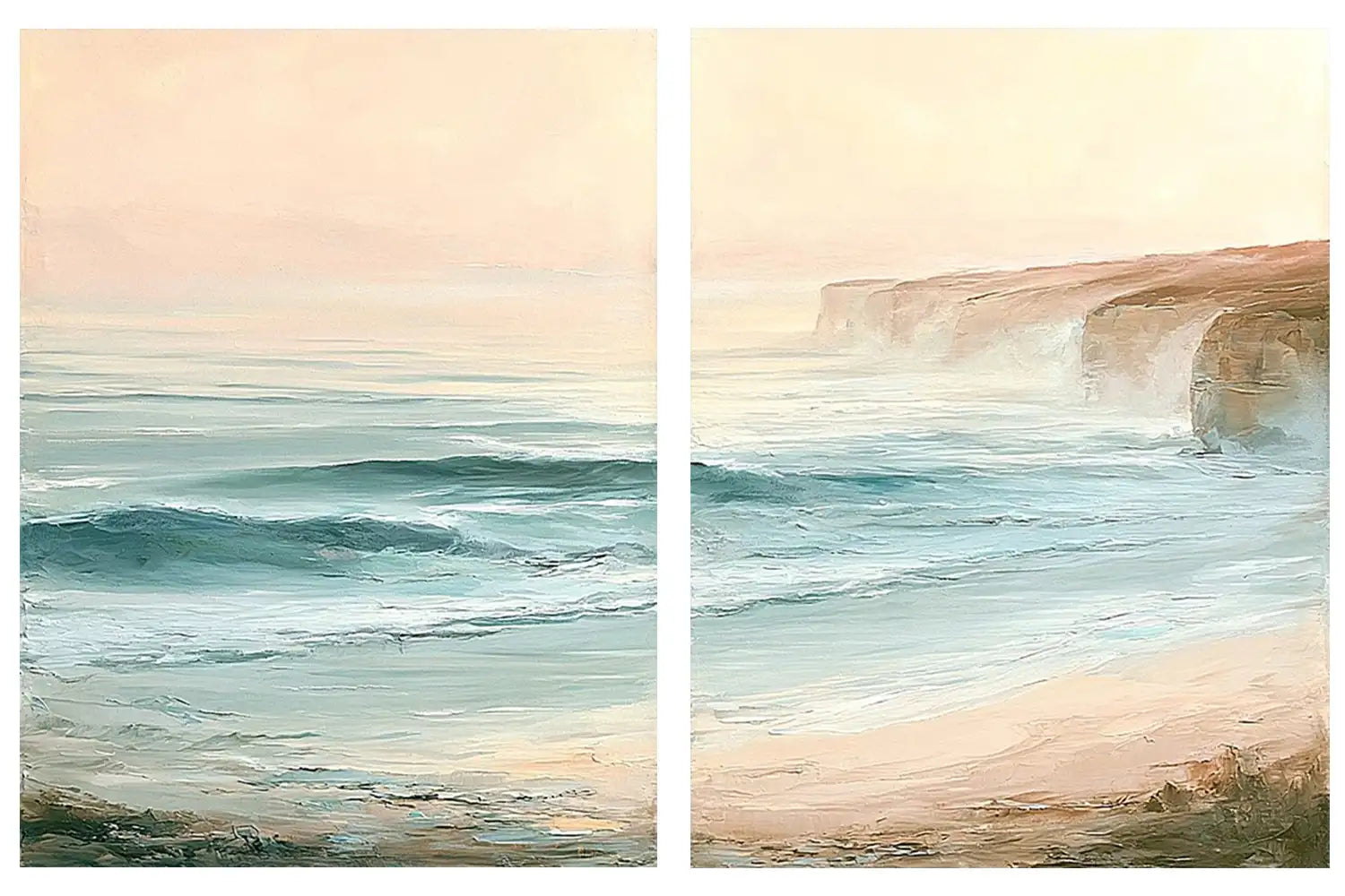 Pastel coastal seascape diptych wall art