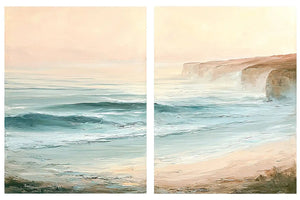 Pastel coastal seascape diptych wall art