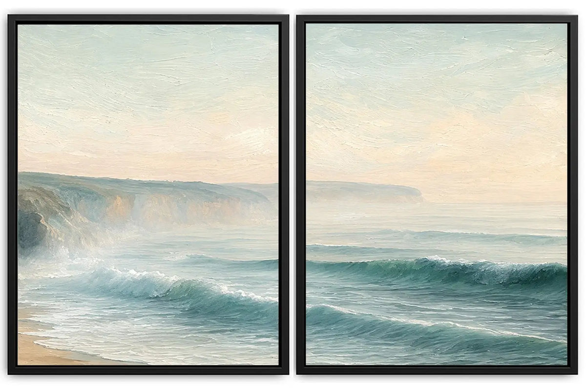 Seafoam wave diptych canvas for living room