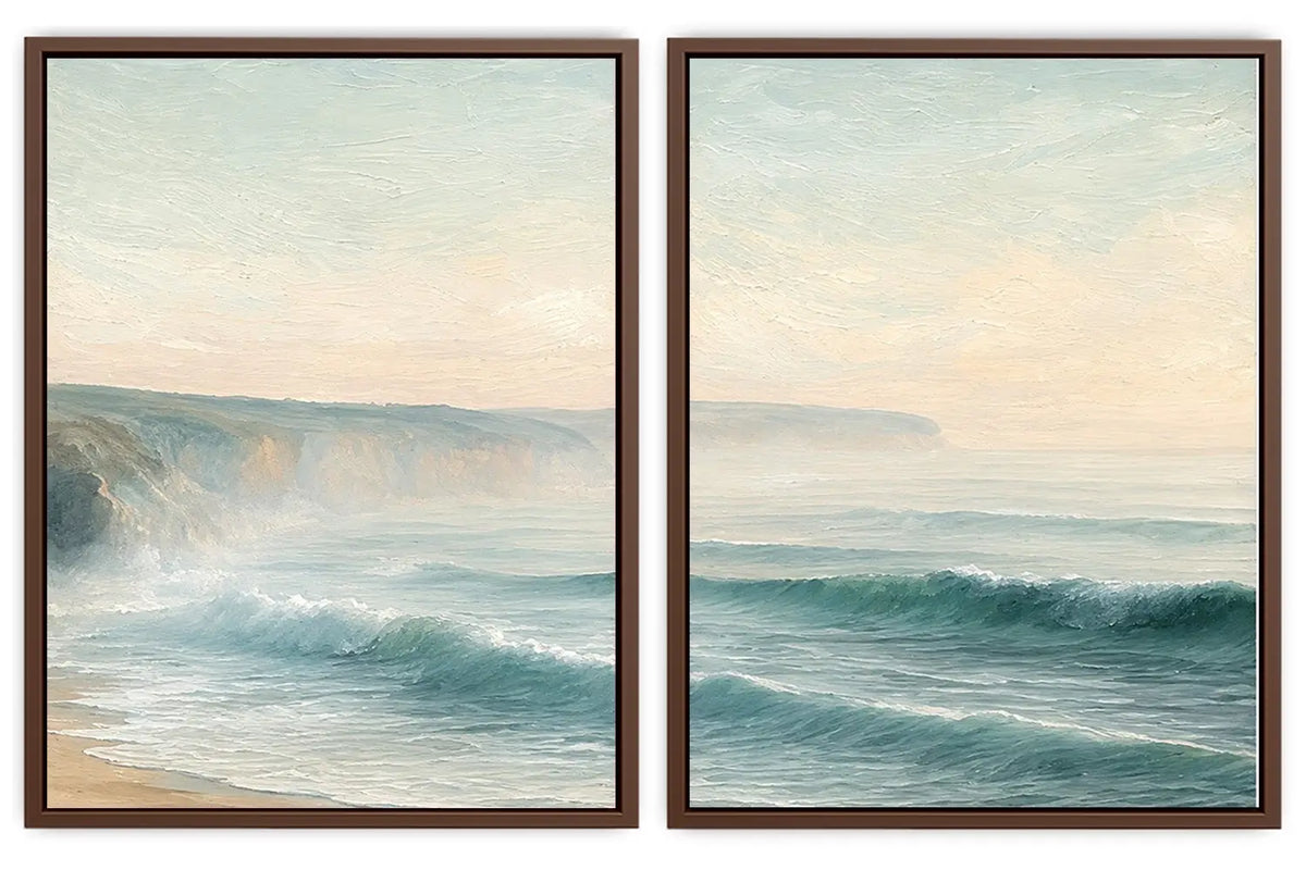 Seafoam wave diptych canvas for living room