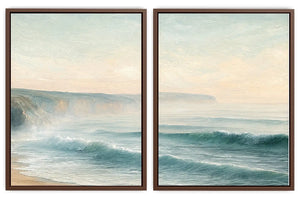 Seafoam wave diptych canvas for living room