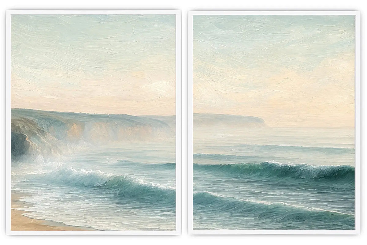 Seafoam wave diptych canvas for living room