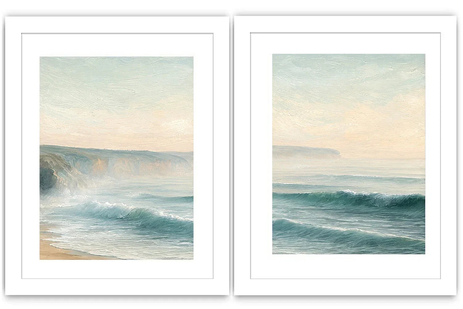 Seafoam wave diptych canvas for living room