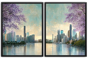 Jacaranda waterscape artwork for living room