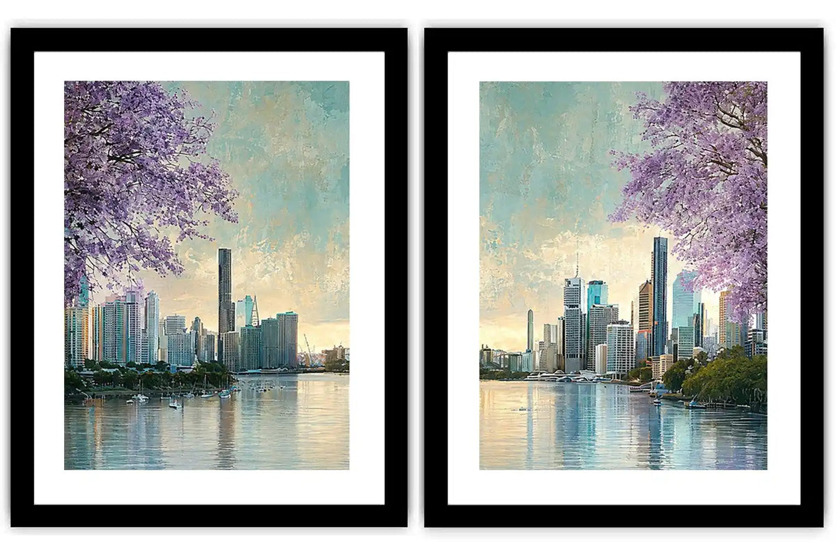 Jacaranda waterscape artwork for living room