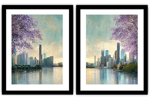 Jacaranda waterscape artwork for living room
