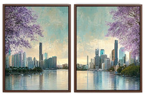 Jacaranda waterscape artwork for living room