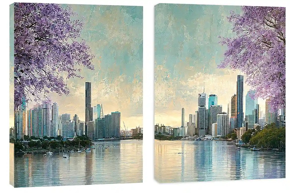 Jacaranda waterscape artwork for living room