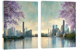 Jacaranda waterscape artwork for living room