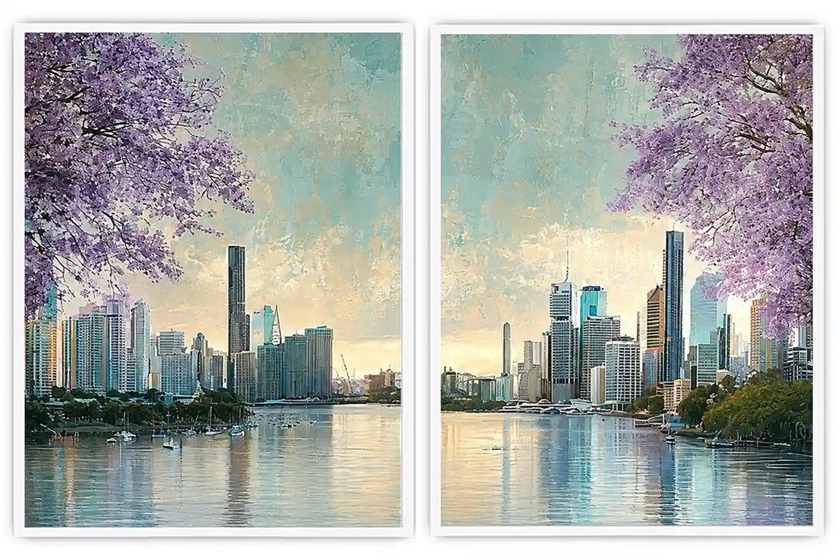 Jacaranda waterscape artwork for living room