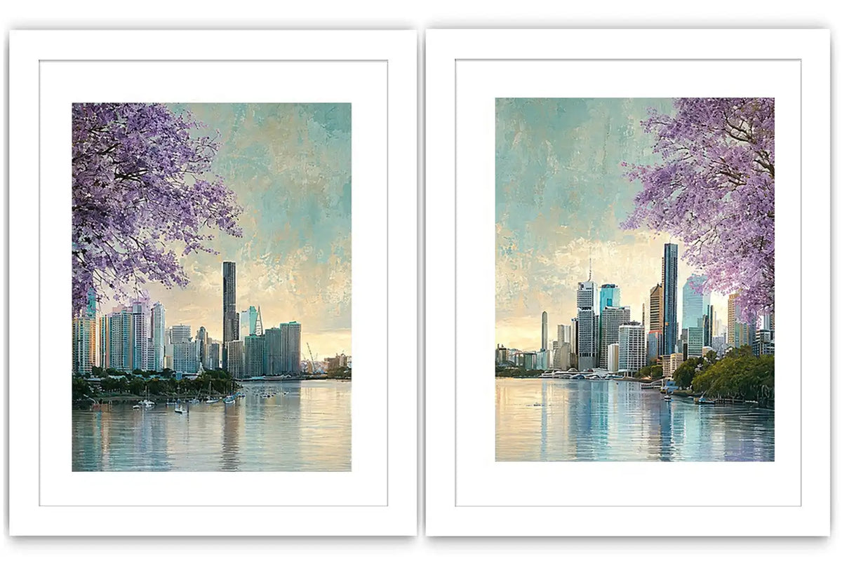 Jacaranda waterscape artwork for living room