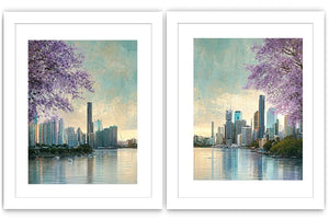 Jacaranda waterscape artwork for living room