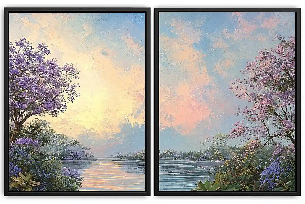Pastel beach and skyline coastal canvas art