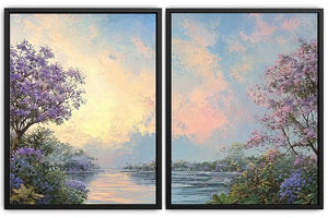 Pastel beach and skyline coastal canvas art