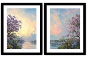 Pastel beach and skyline coastal canvas art