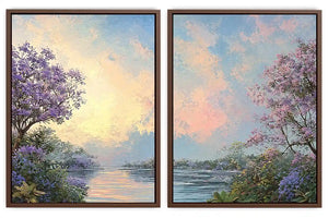 Pastel beach and skyline coastal canvas art