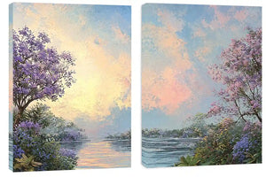 Pastel beach and skyline coastal canvas art