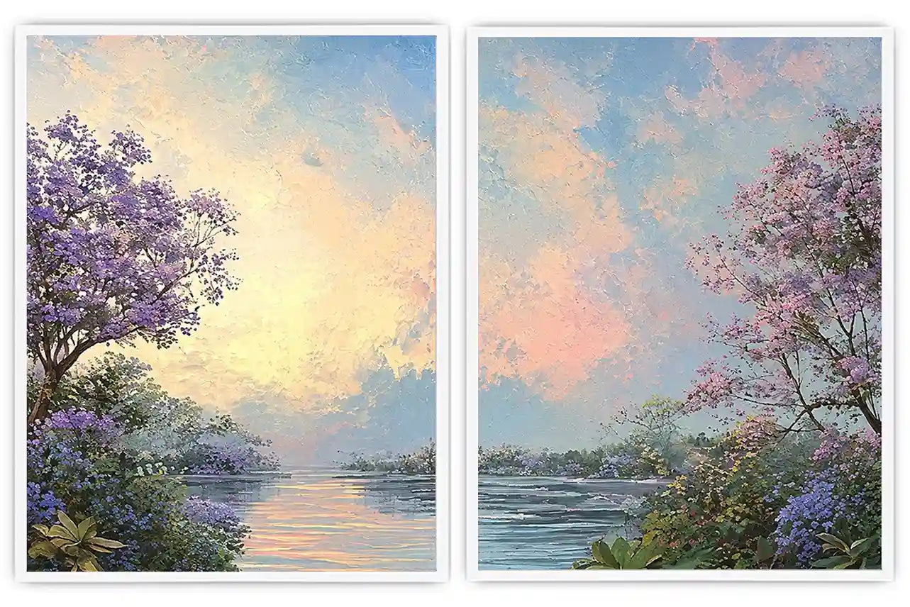 Pastel beach and skyline coastal canvas art