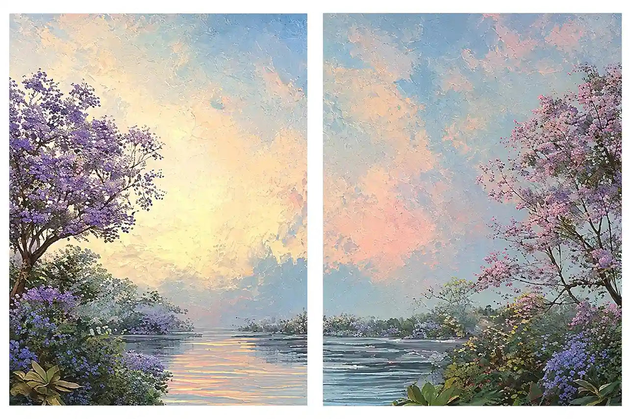Pastel beach and skyline coastal canvas art