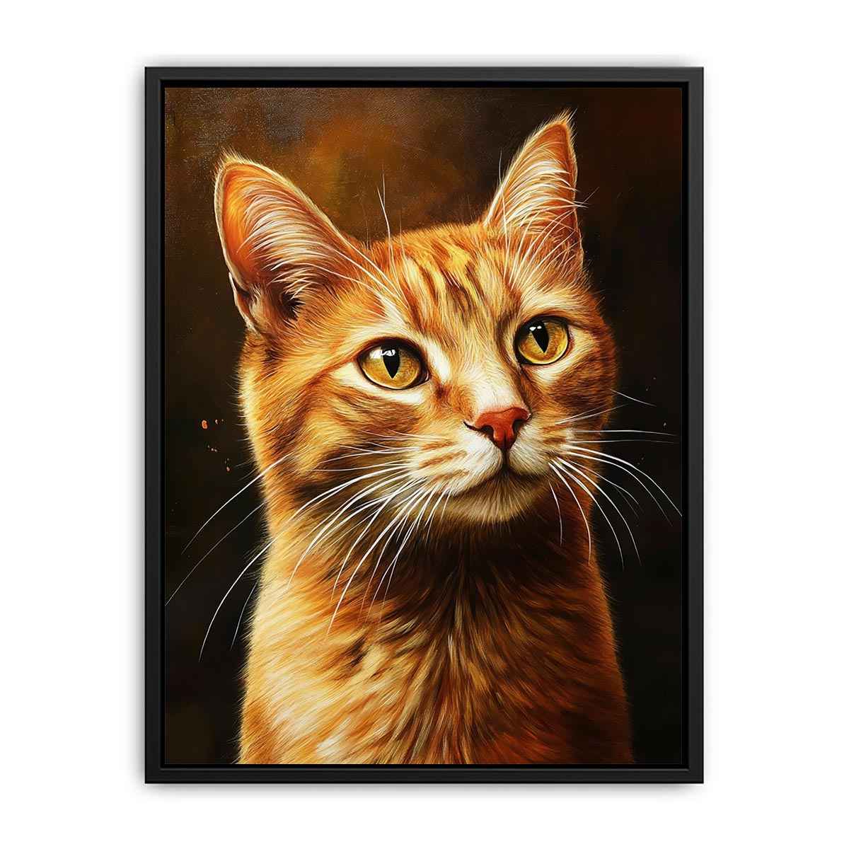 Warm orange cat portrait canvas art for cozy bedroom or living room decor.
