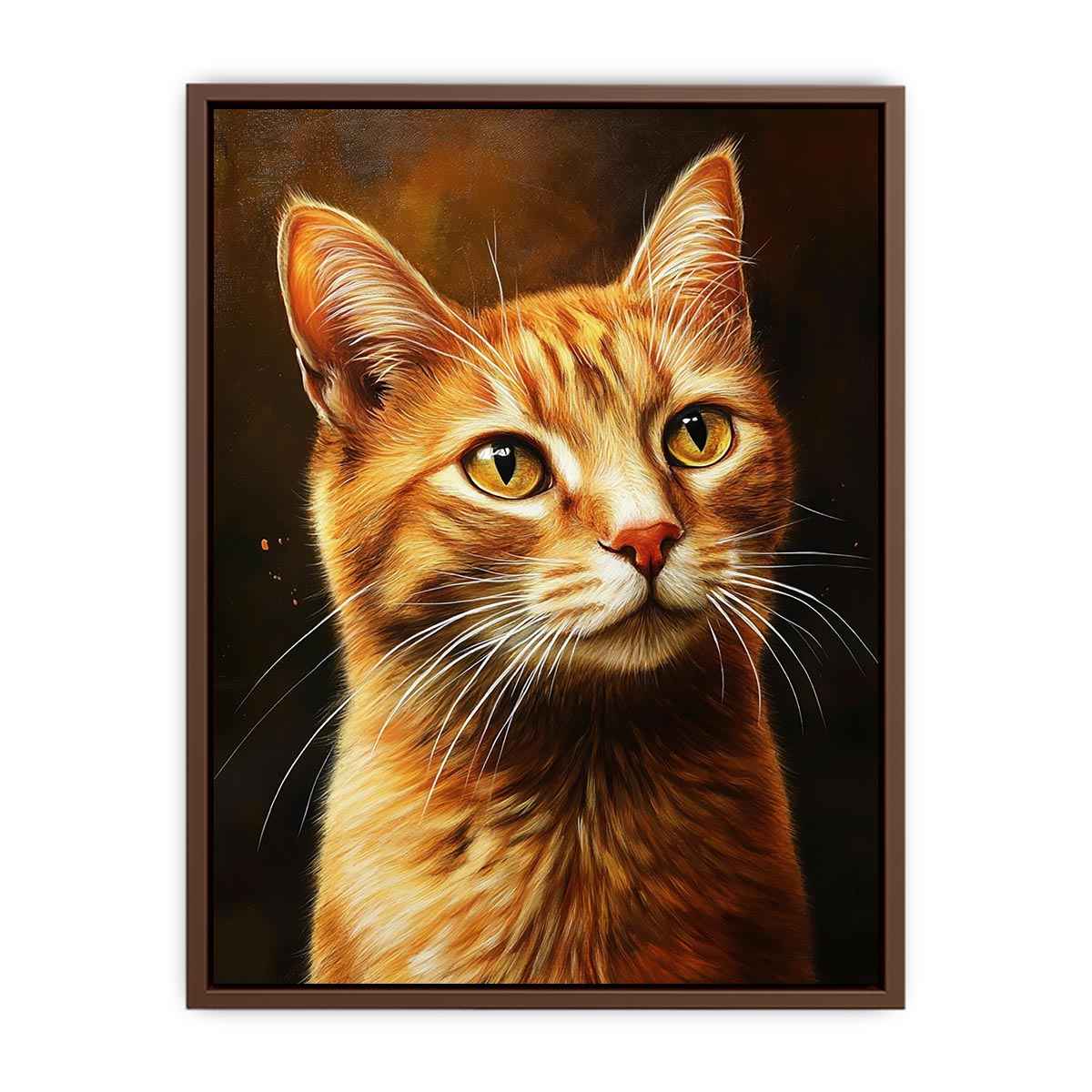 Warm orange cat portrait canvas art for cozy bedroom or living room decor.