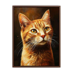 Warm orange cat portrait canvas art for cozy bedroom or living room decor.