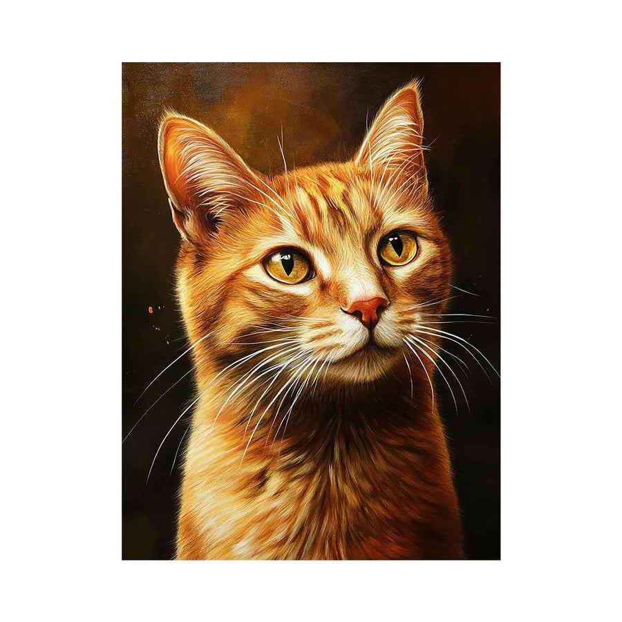 Warm orange cat portrait canvas art for cozy bedroom or living room decor.