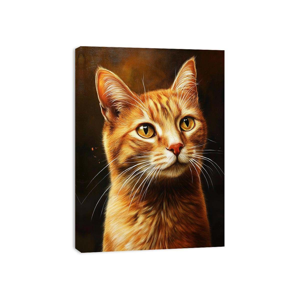Warm orange cat portrait canvas art for cozy bedroom or living room decor.