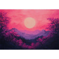 Bold magenta mountain sunset canvas art for modern living room decor.