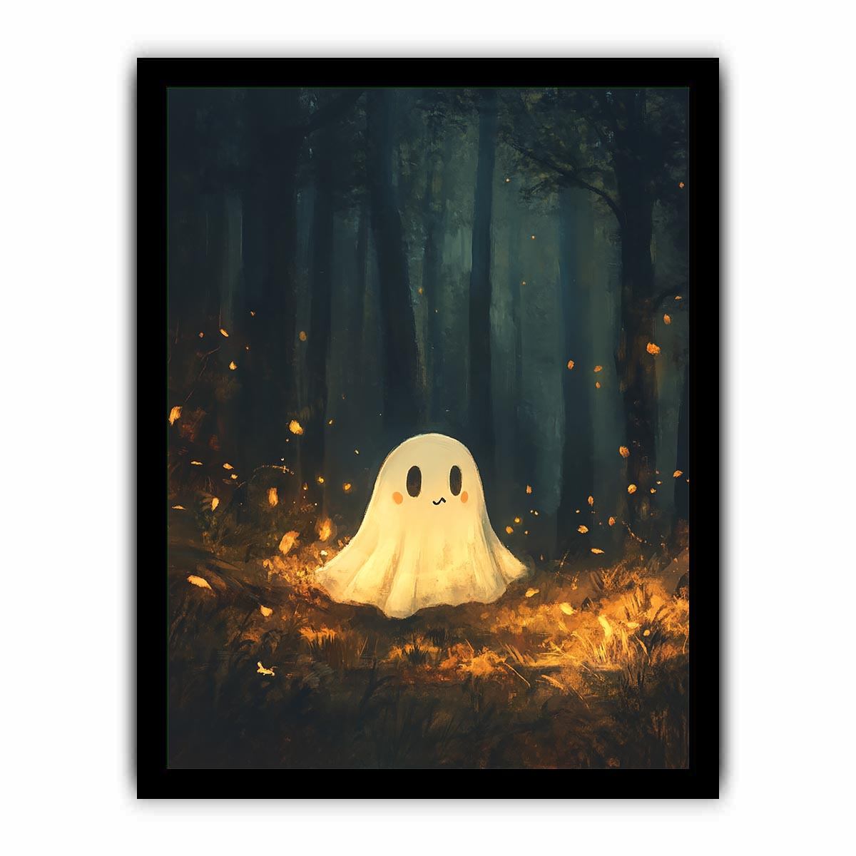 Cute glowing forest ghost canvas art for nursery or kids bedroom decor.