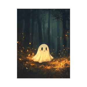 Cute glowing forest ghost canvas art for nursery or kids bedroom decor.