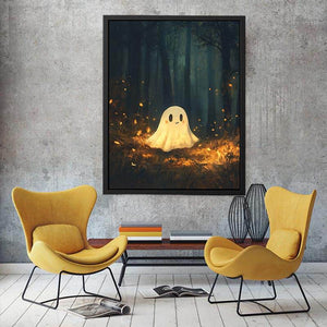Cute glowing forest ghost canvas art for nursery or kids bedroom decor.
