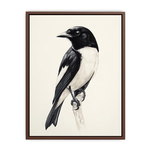 Minimal black and white songbird canvas art for refined office or hallway decor.