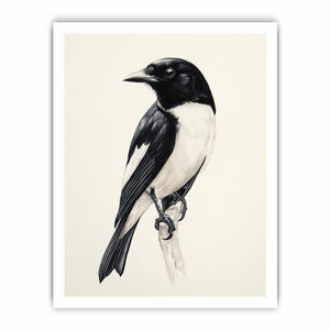 Minimal black and white songbird canvas art for refined office or hallway decor.