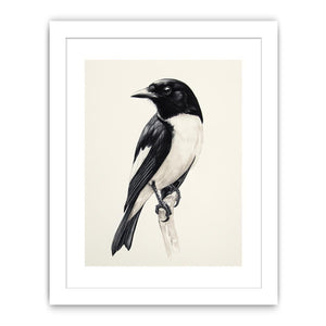 Minimal black and white songbird canvas art for refined office or hallway decor.