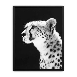 Black and white cheetah portrait wall art for modern office or living room decor.