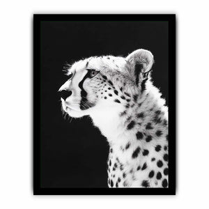 Black and white cheetah portrait wall art for modern office or living room decor.