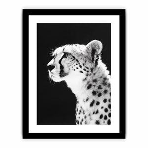 Black and white cheetah portrait wall art for modern office or living room decor.