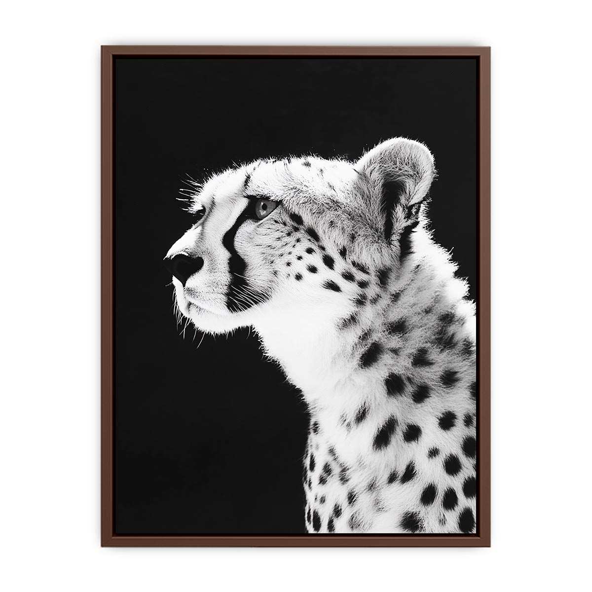 Black and white cheetah portrait wall art for modern office or living room decor.