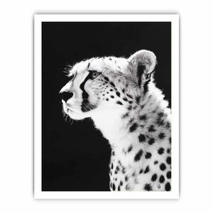 Black and white cheetah portrait wall art for modern office or living room decor.