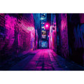 Purple neon graffiti alley canvas art for modern bedroom, loft, or office decor.