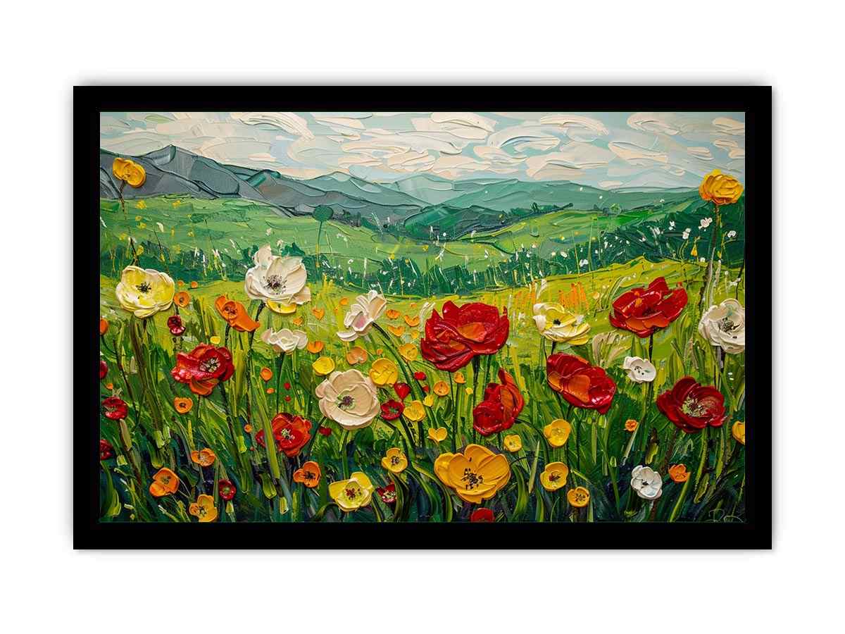 wildflower meadow canvas art for cheerful country living room decor.