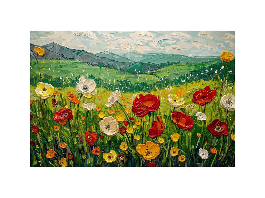 wildflower meadow canvas art for cheerful country living room decor.